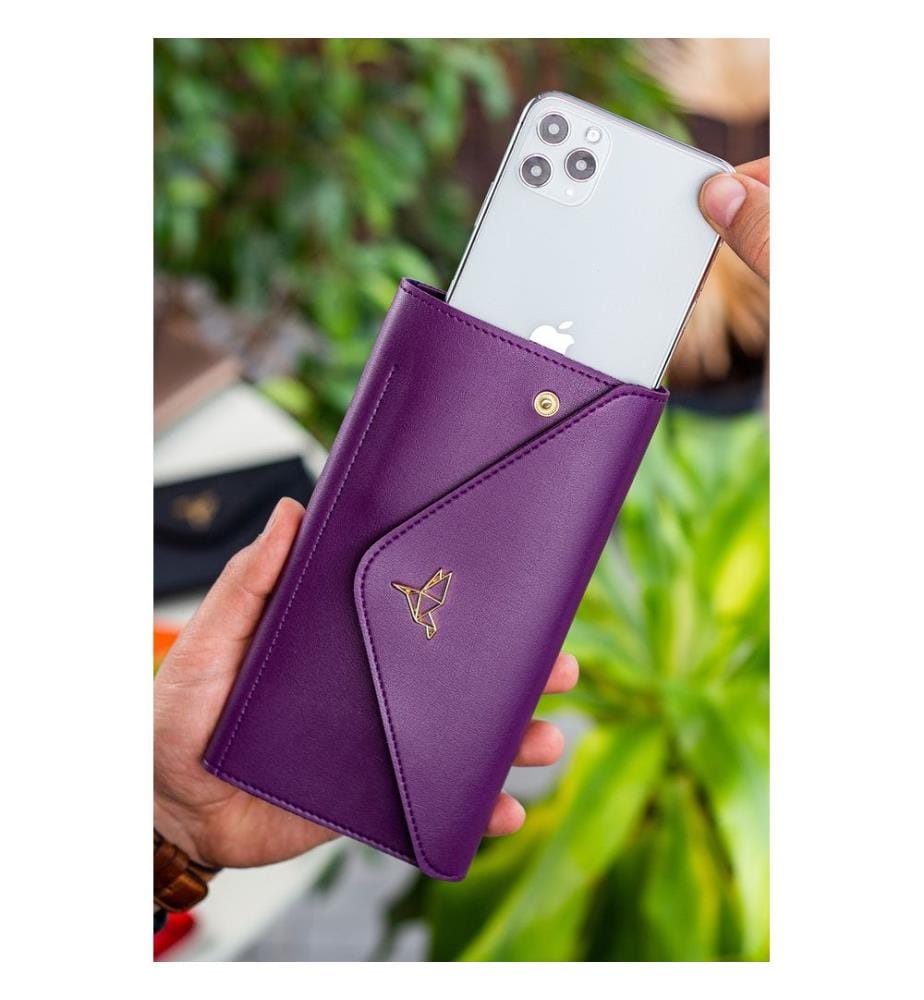 Portefeuille femme, 100 % cuir PU, couleur prune