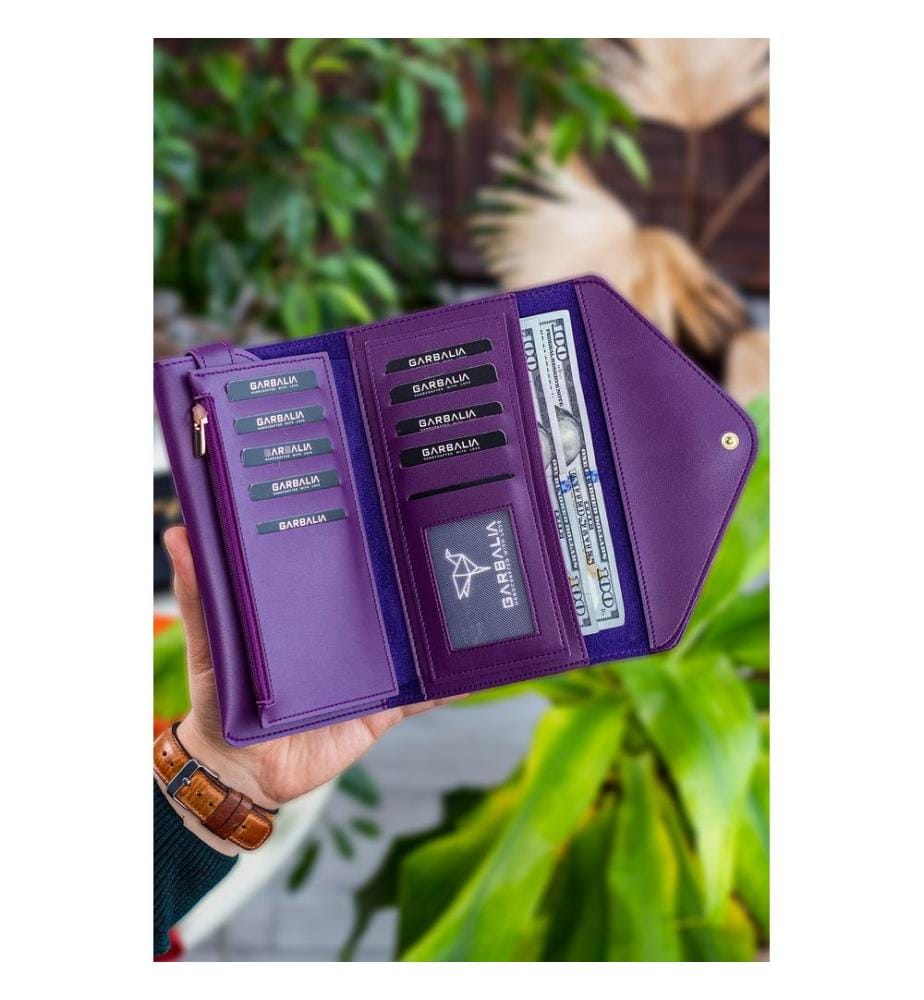 Portefeuille femme, 100 % cuir PU, couleur prune