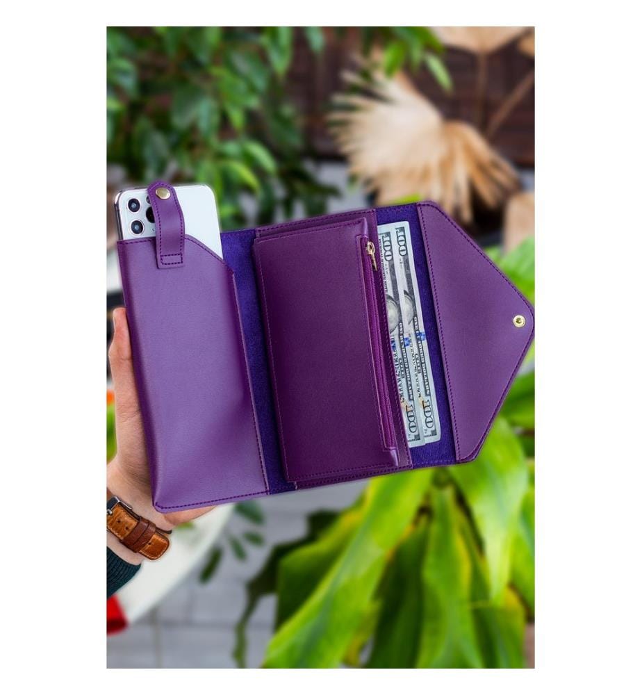 Portefeuille femme, 100 % cuir PU, couleur prune