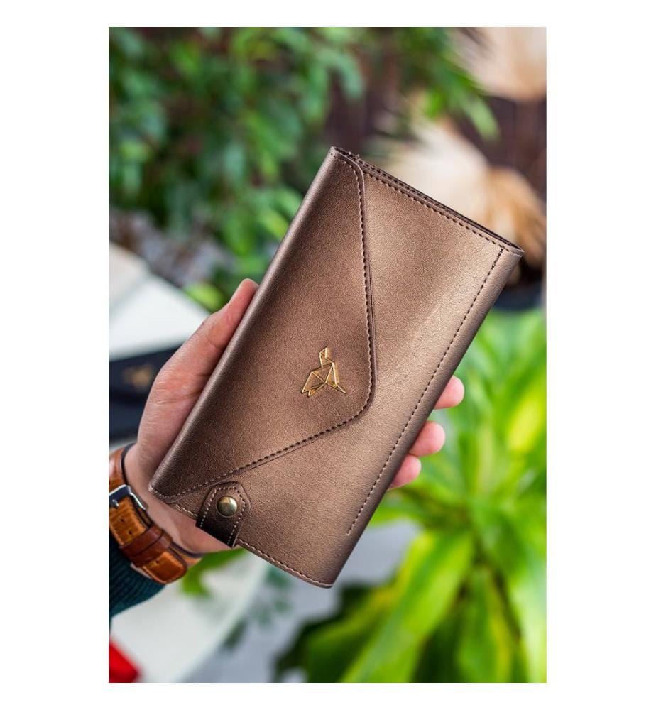 Portefeuille femme, 100 % cuir PU, cuivre