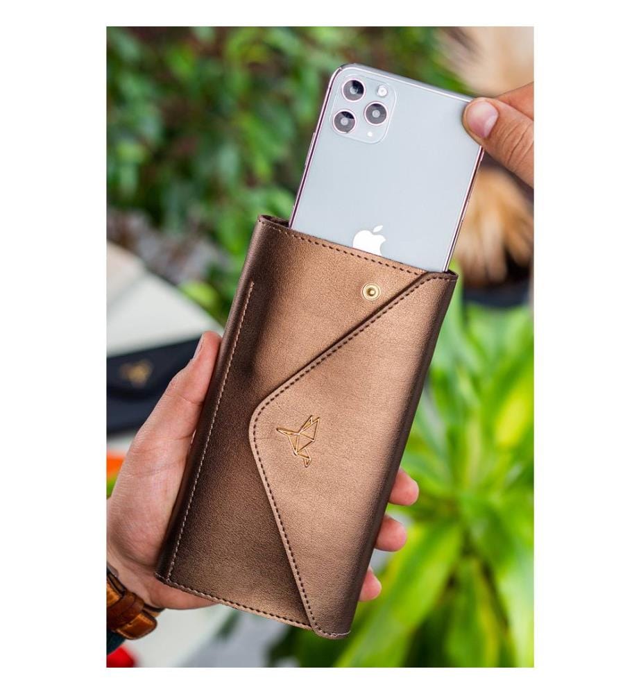 Portefeuille femme, 100 % cuir PU, cuivre