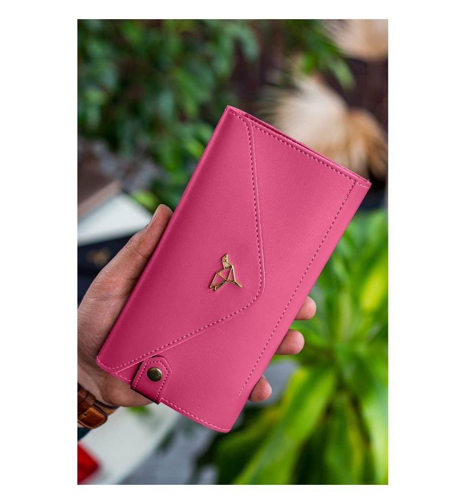 Damengeldbörse, 100 % PU-Leder, Fuchsia