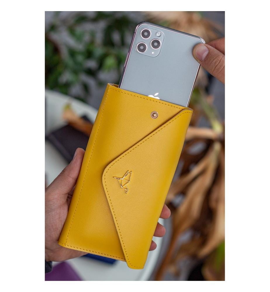 Portefeuille femme, 100 % cuir PU, jaune