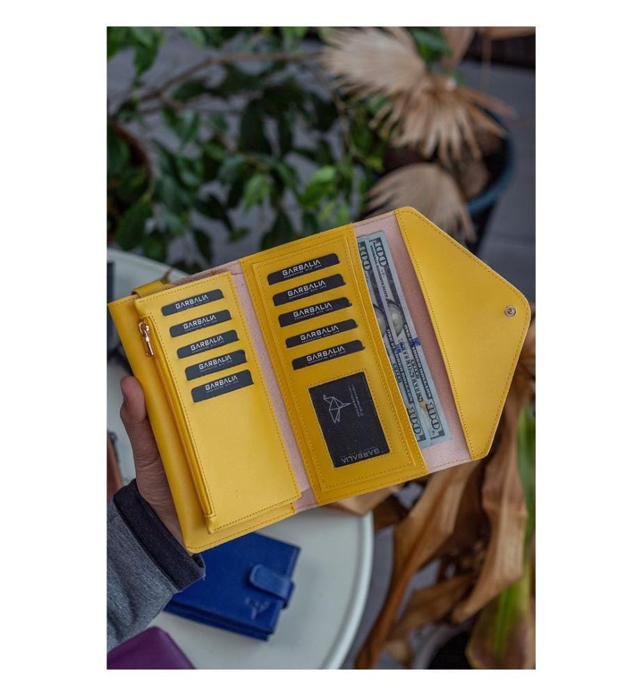 Portefeuille femme, 100 % cuir PU, jaune