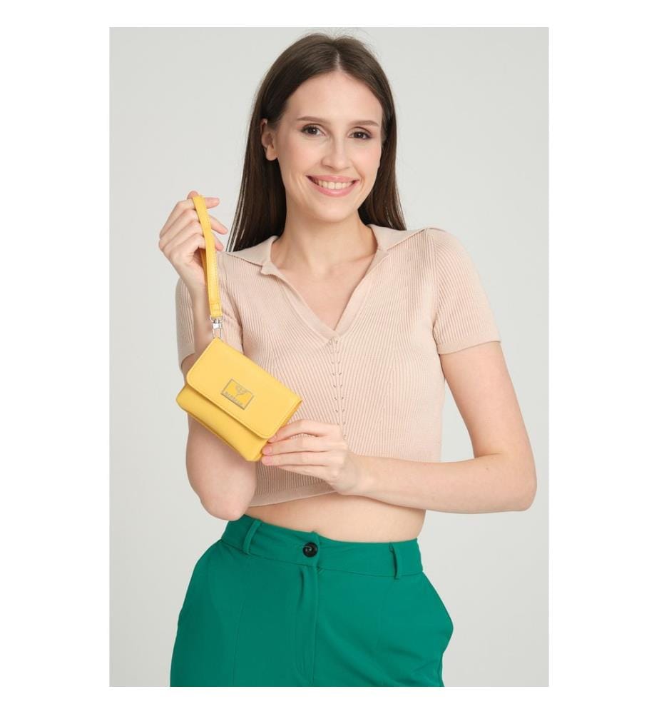 Portefeuille femme, 100 % cuir PU, jaune