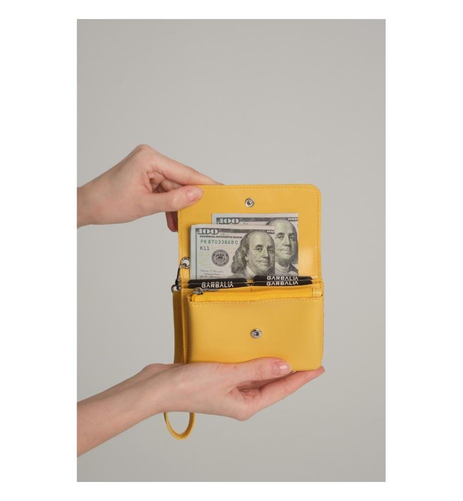 Portefeuille femme, 100 % cuir PU, jaune