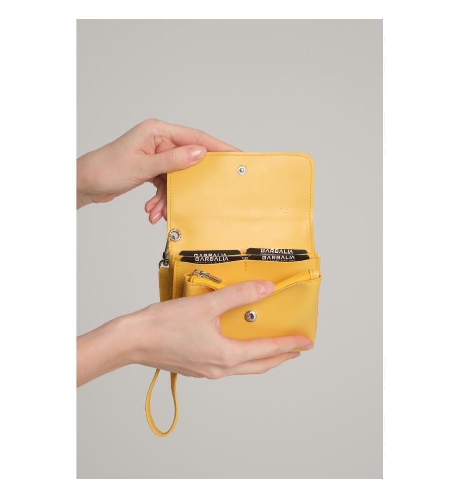 Portefeuille femme, 100 % cuir PU, jaune