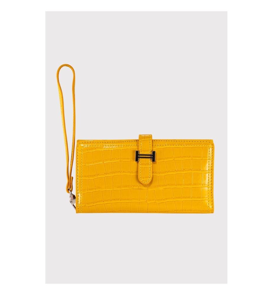 Portefeuille femme, 100 % cuir PU, jaune