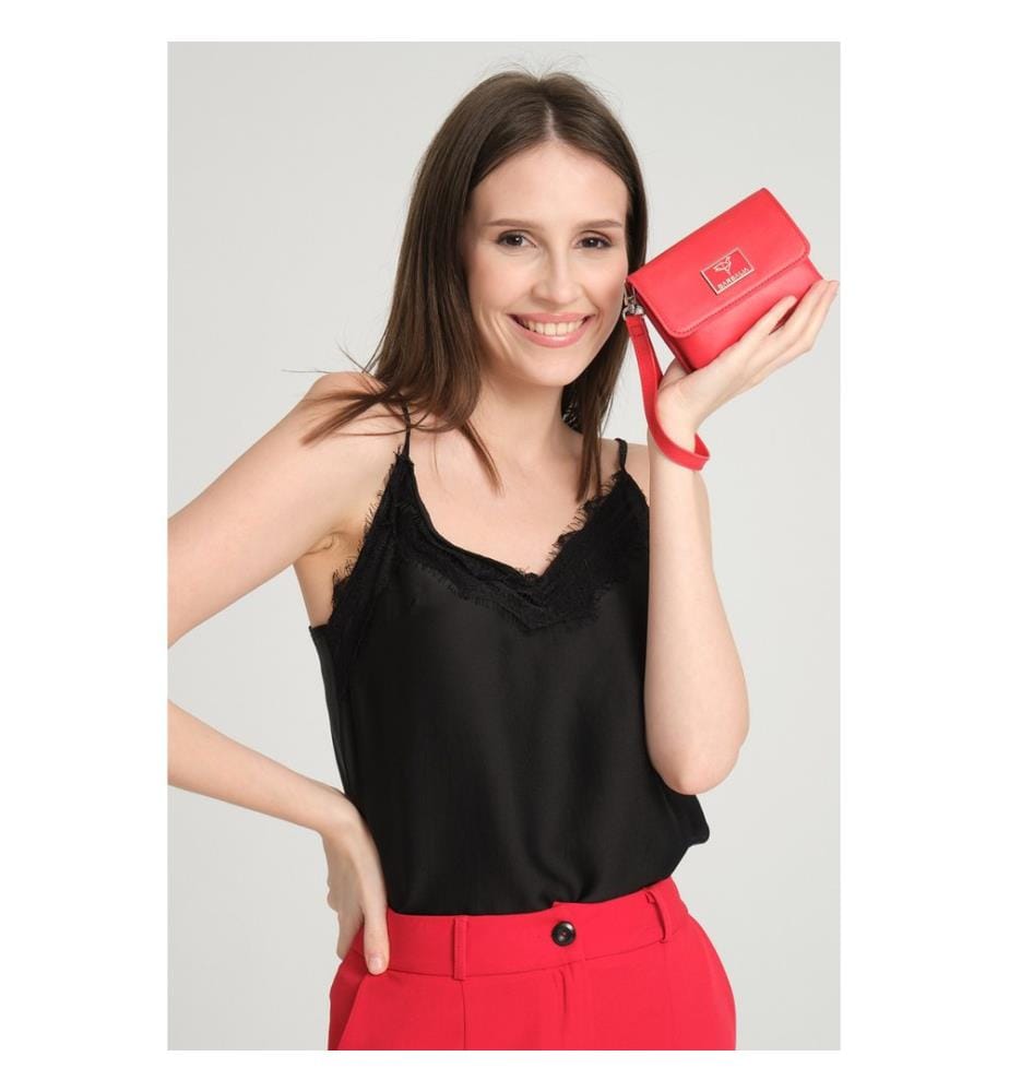 Damengeldbörse, 100 % PU-Leder, Rot
