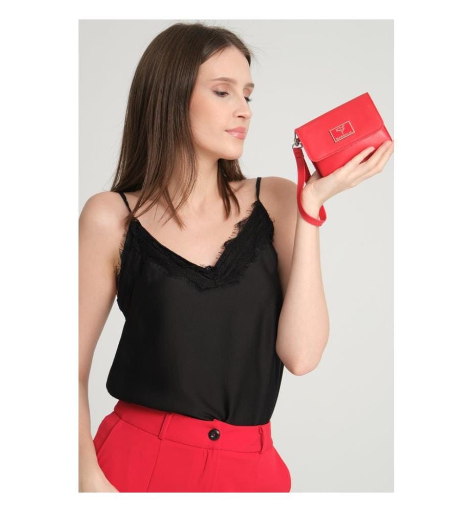 Damengeldbörse, 100 % PU-Leder, Rot