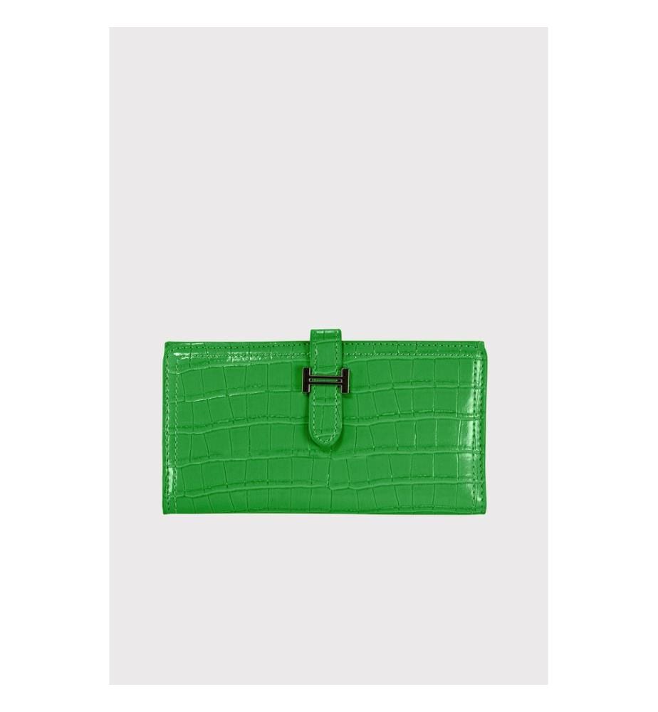 Portefeuille femme, 100 % cuir PU, vert