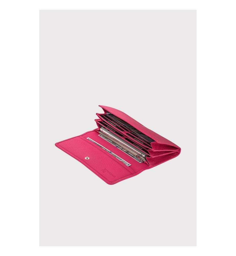 Damengeldbörse, 100 % echtes Leder, Fuchsia