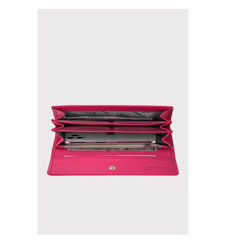 Damengeldbörse, 100 % echtes Leder, Fuchsia