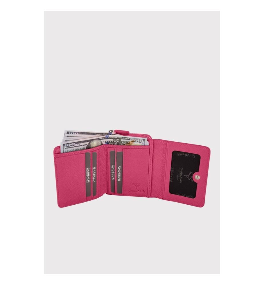 Damengeldbörse, 100 % echtes Leder, Fuchsia