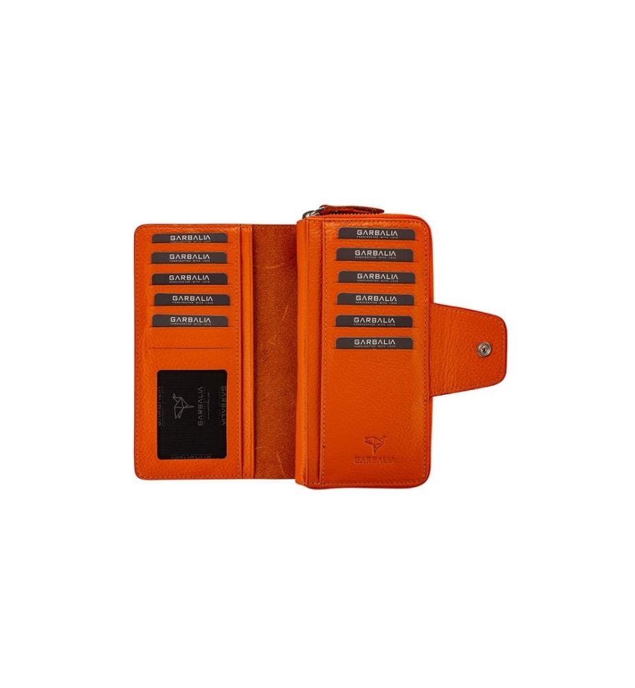 Portefeuille femme, 100 % cuir véritable, orange