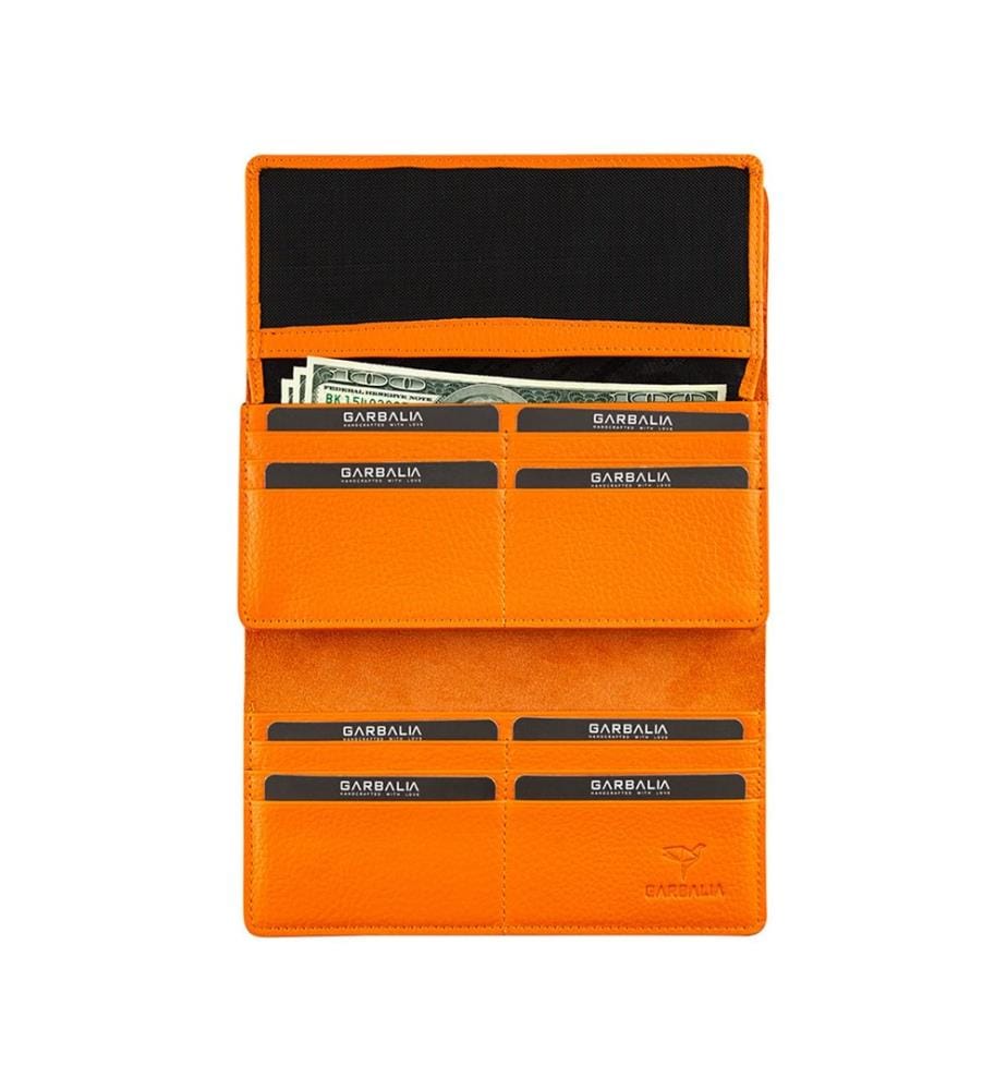 Portefeuille femme, 100 % cuir véritable, orange