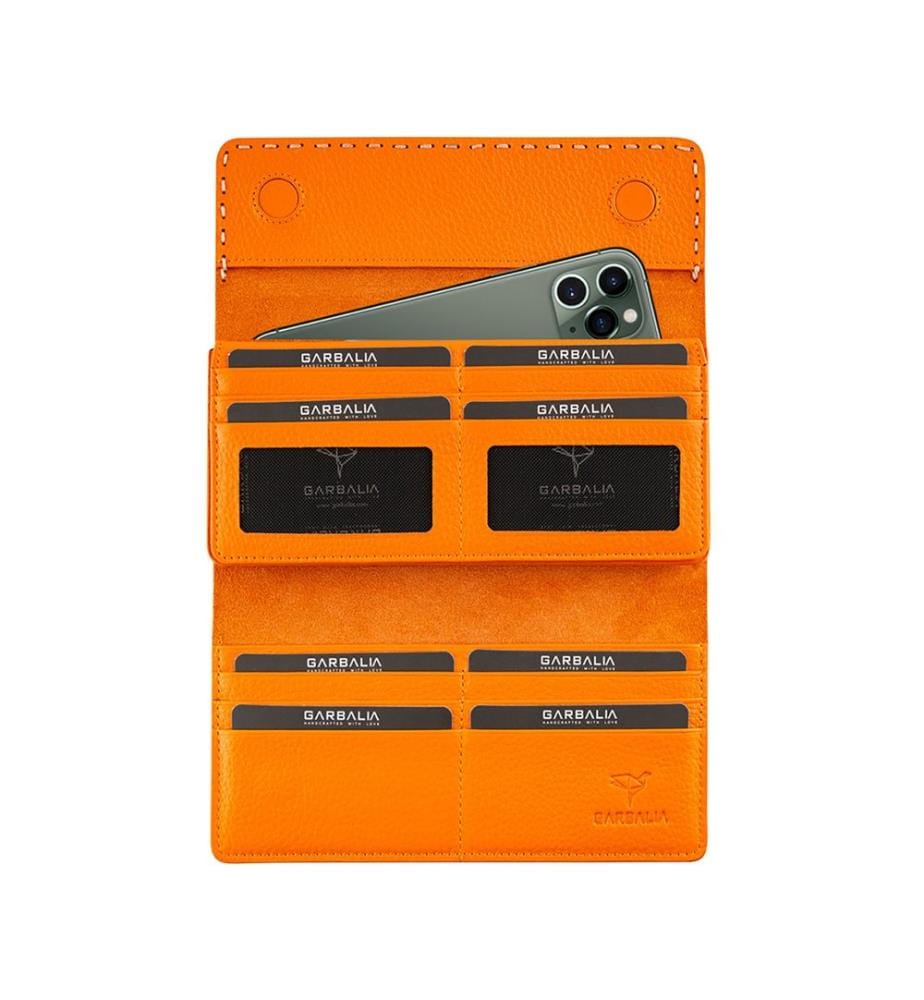 Portefeuille femme, 100 % cuir véritable, orange