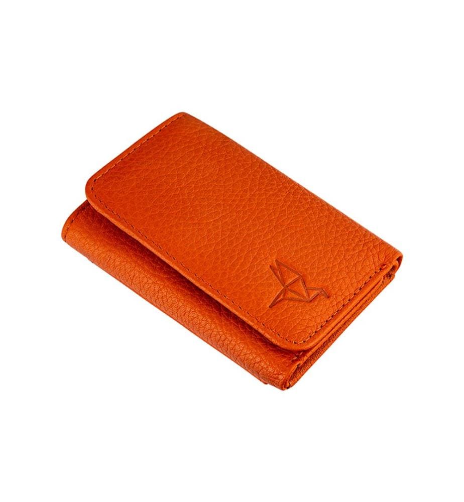 Portefeuille femme, 100 % cuir véritable, orange