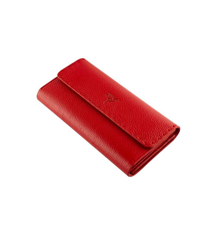 Portefeuille femme, 100 % cuir véritable, rouge