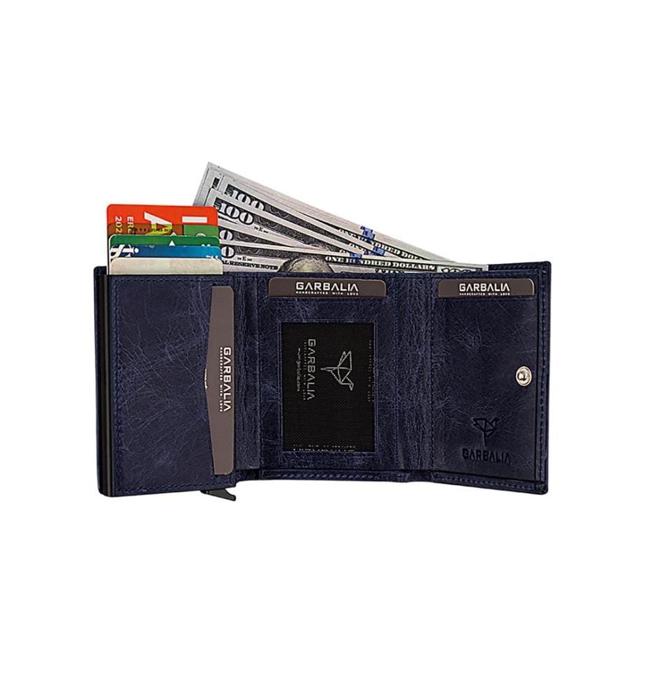 Herren-Geldbörse, 100 % echtes Leder, Dunkelblau