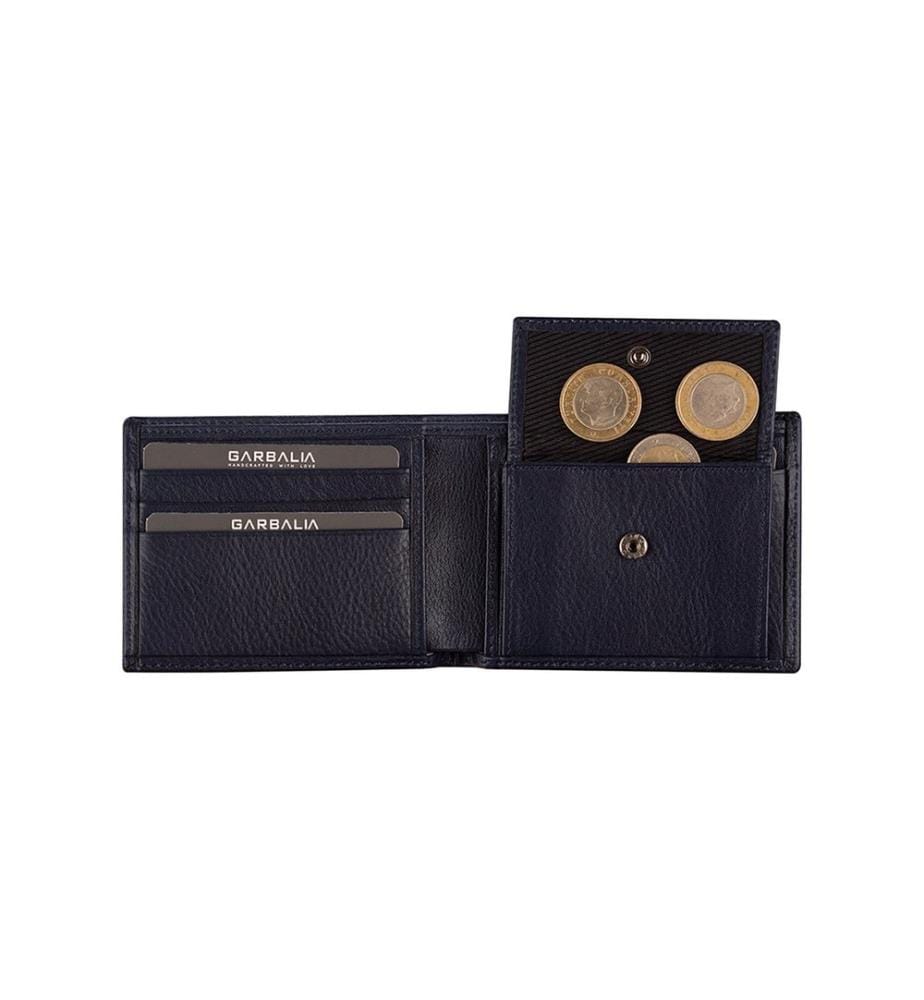 Portefeuille homme, 100 % cuir véritable, bleu foncé