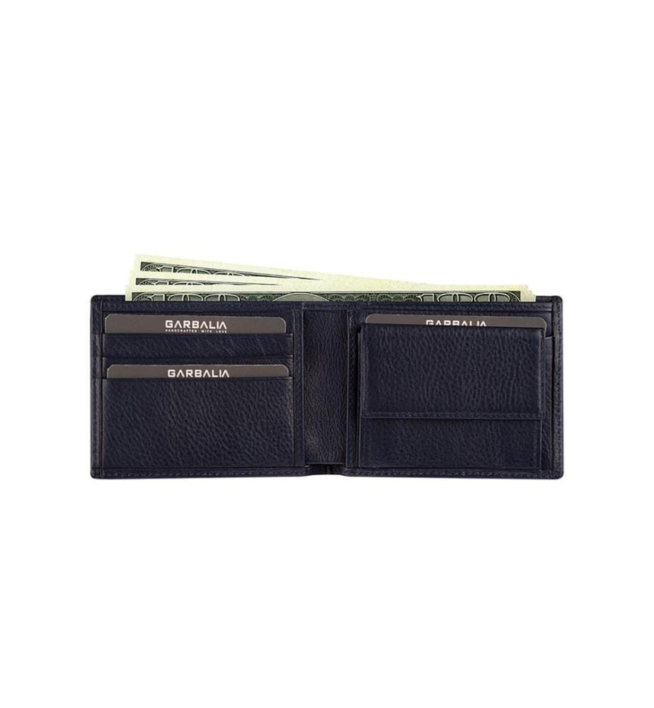 Portefeuille homme, 100 % cuir véritable, bleu foncé
