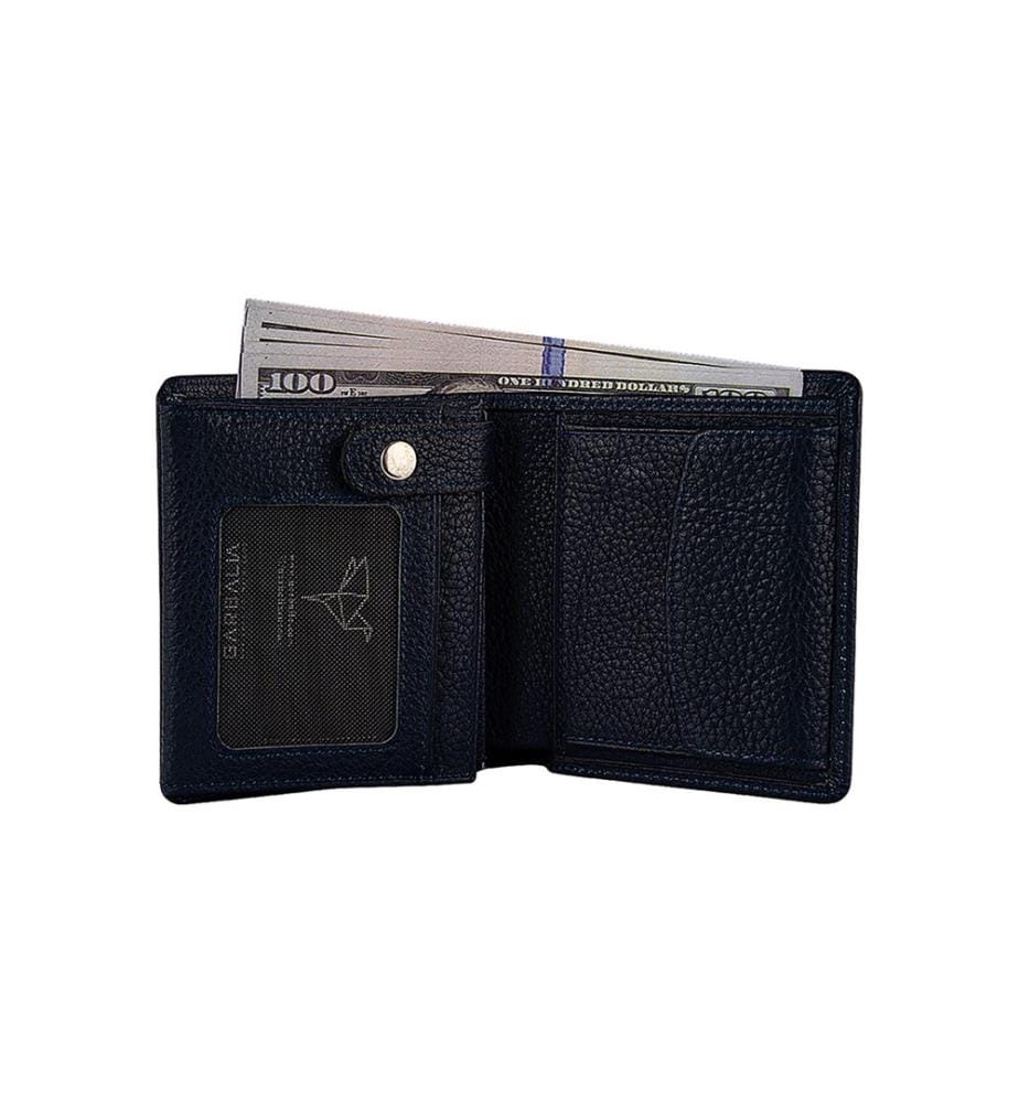 Portefeuille homme, 100 % cuir véritable, bleu foncé