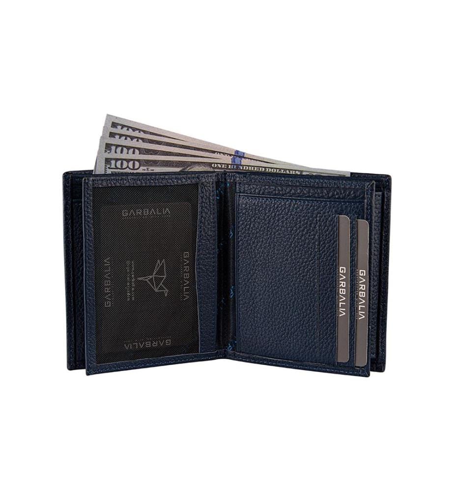 Portefeuille homme, 100 % cuir véritable, bleu foncé