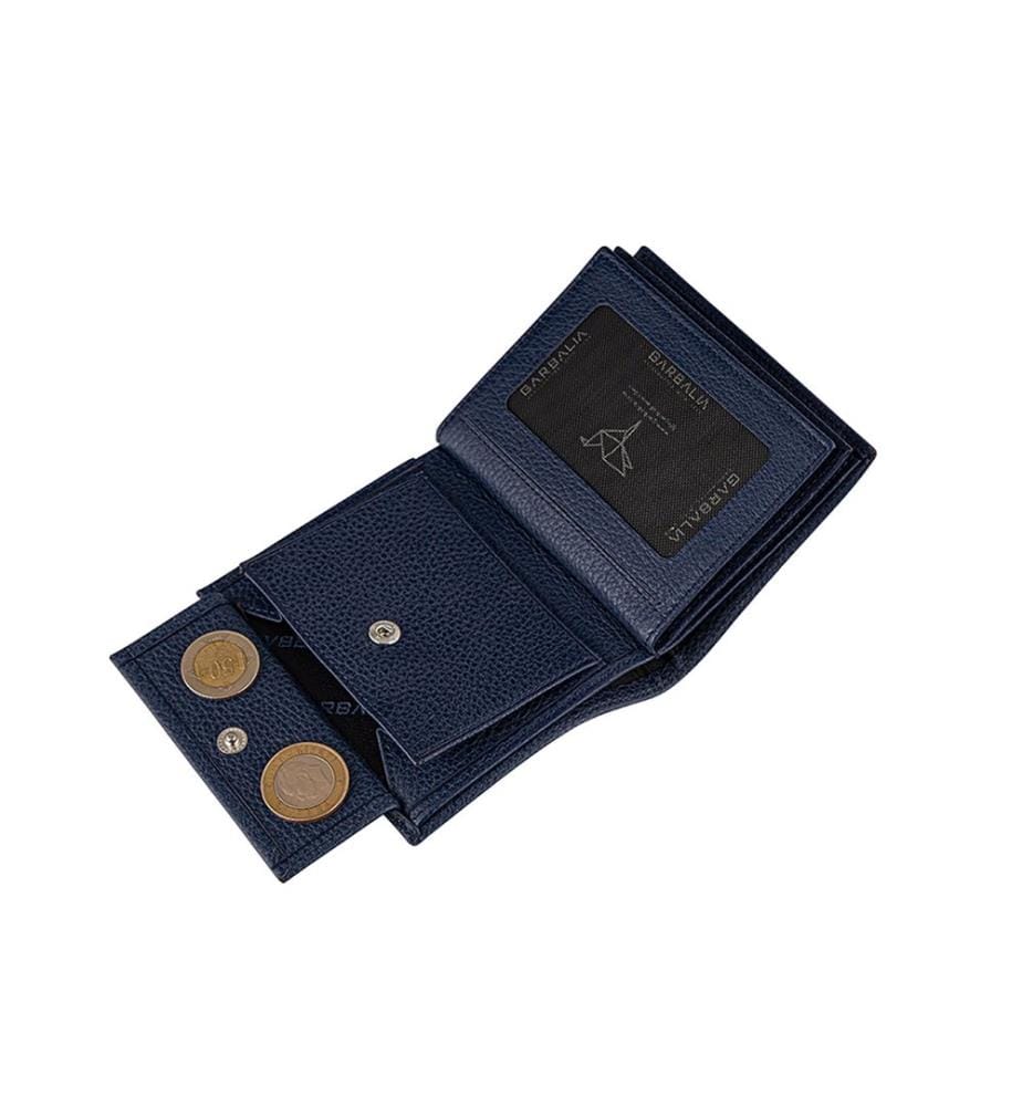 Portefeuille homme, 100 % cuir véritable, bleu foncé