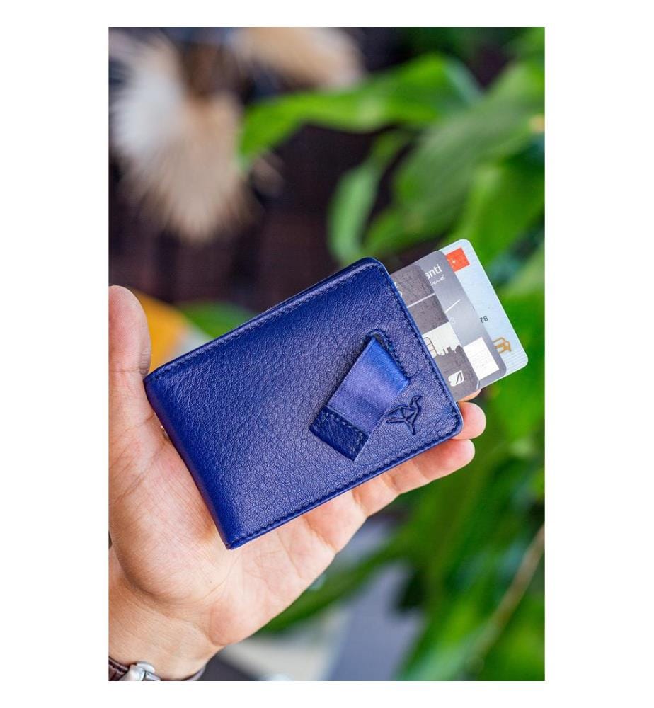 Herren-Geldbörse, 100 % echtes Leder, Marineblau