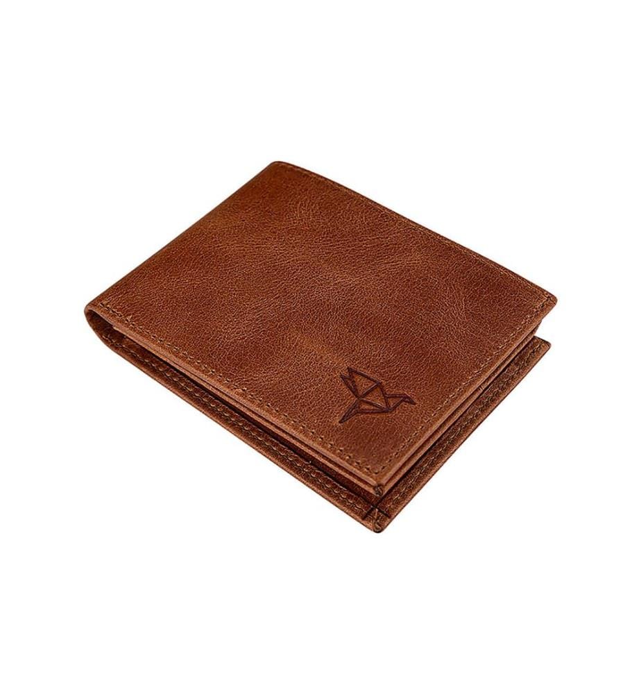 Portefeuille homme, 100 % cuir véritable, couleur fauve