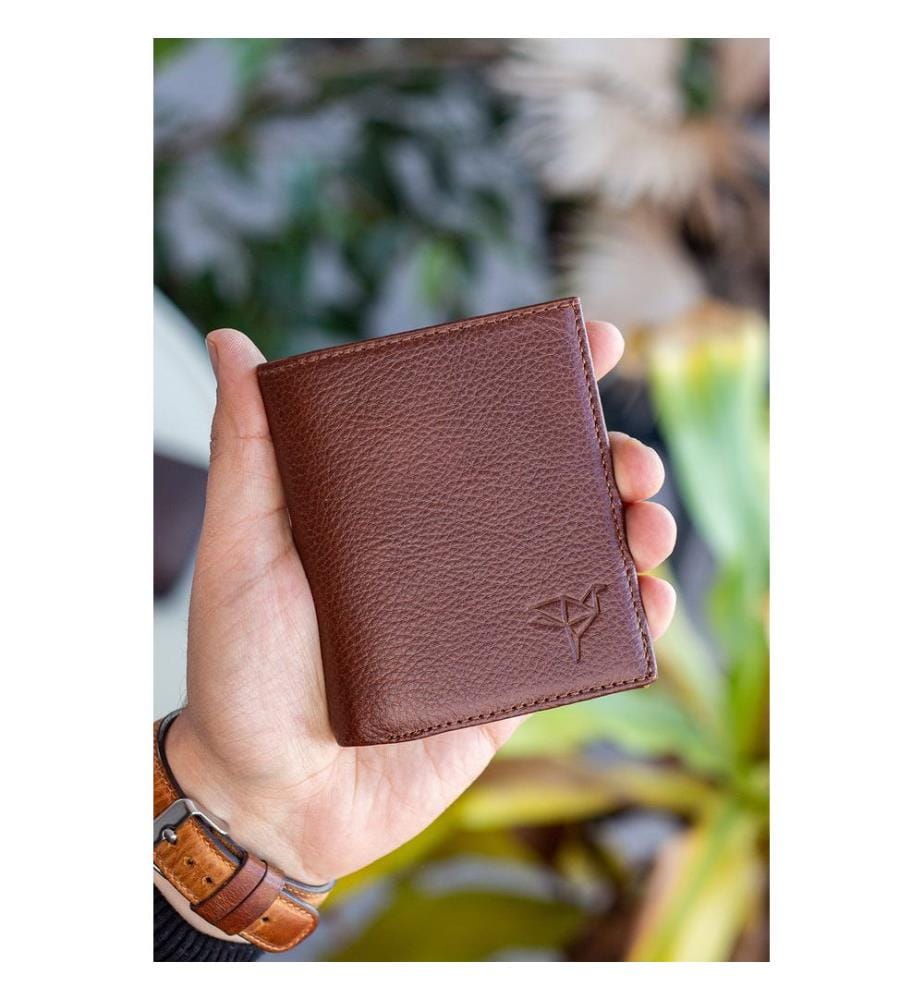 Portefeuille homme, 100 % cuir véritable, couleur fauve