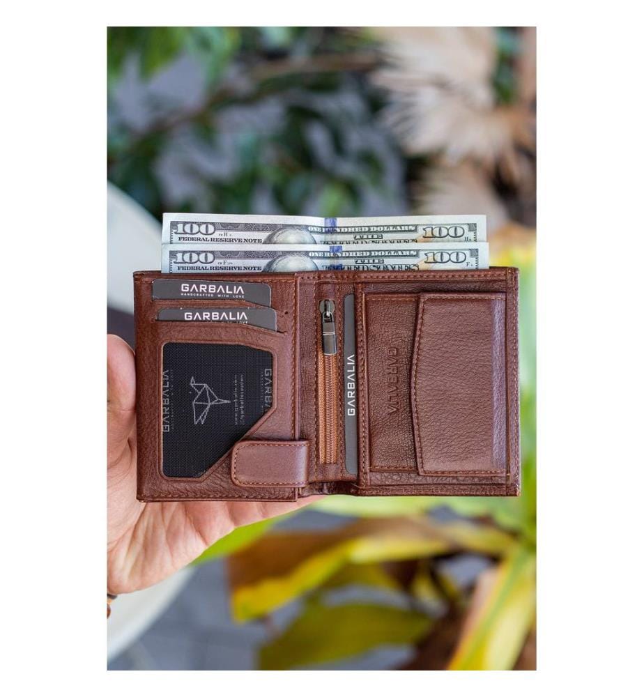 Portefeuille homme, 100 % cuir véritable, couleur fauve