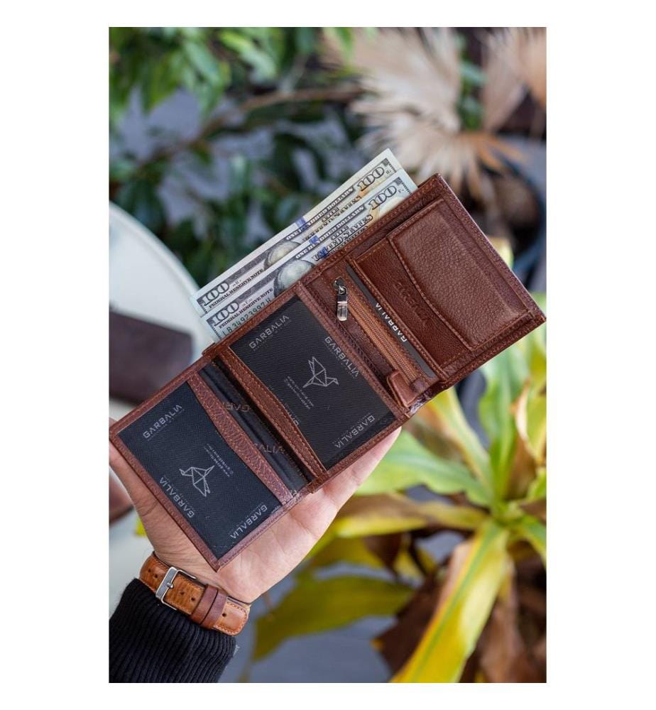 Portefeuille homme, 100 % cuir véritable, couleur fauve