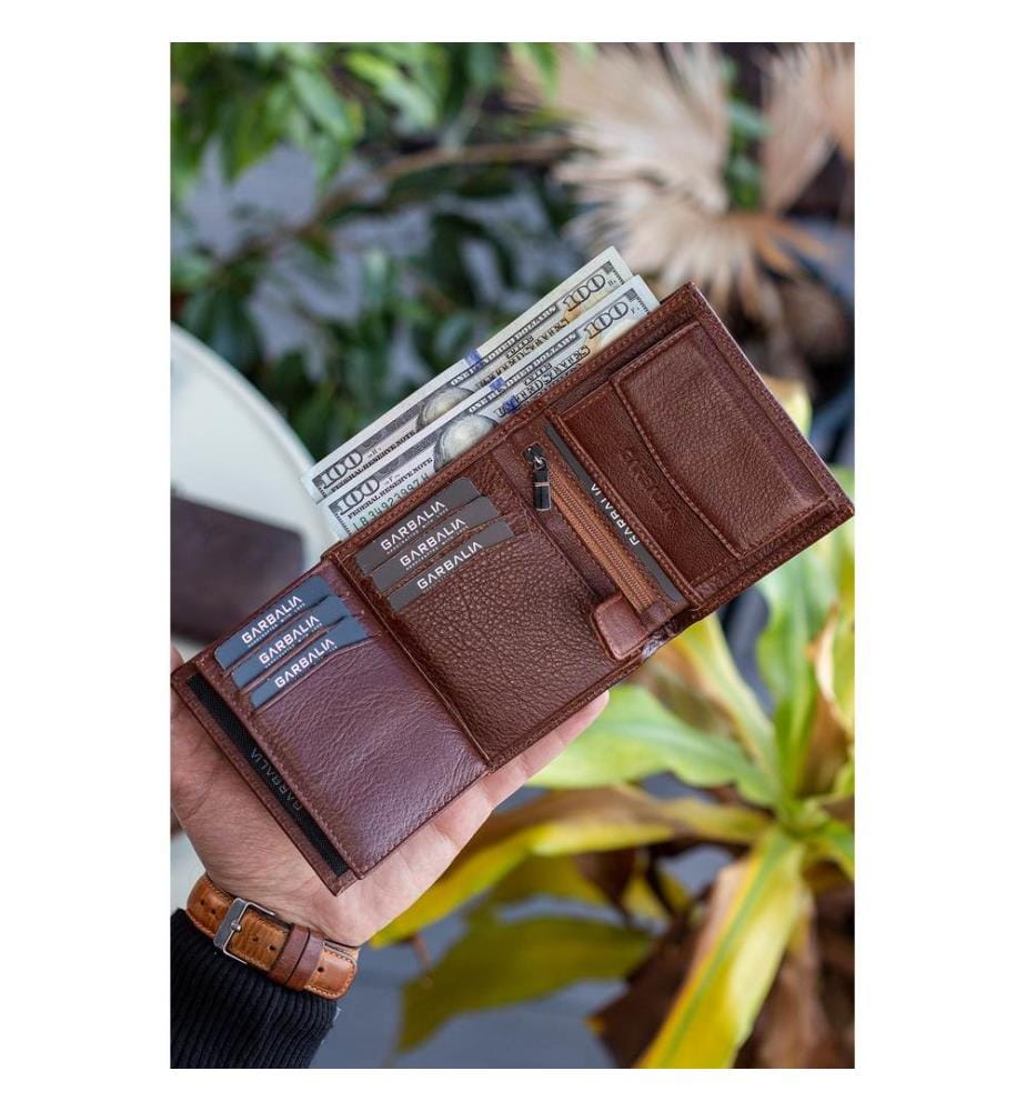 Portefeuille homme, 100 % cuir véritable, couleur fauve
