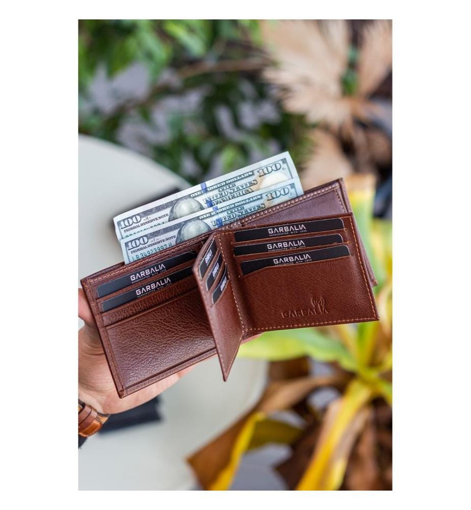 Portefeuille homme, 100 % cuir véritable, couleur fauve