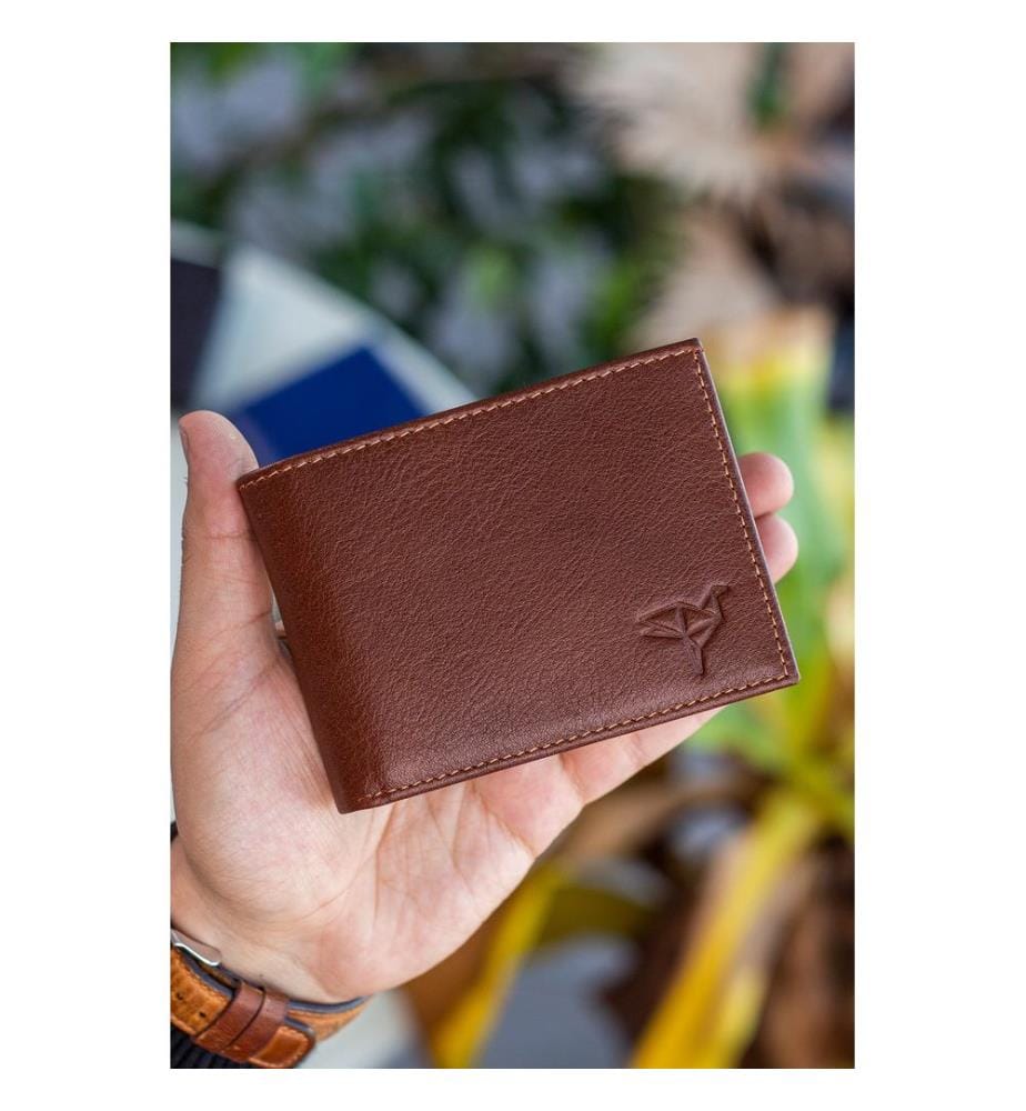 Portefeuille homme, 100 % cuir véritable, couleur fauve