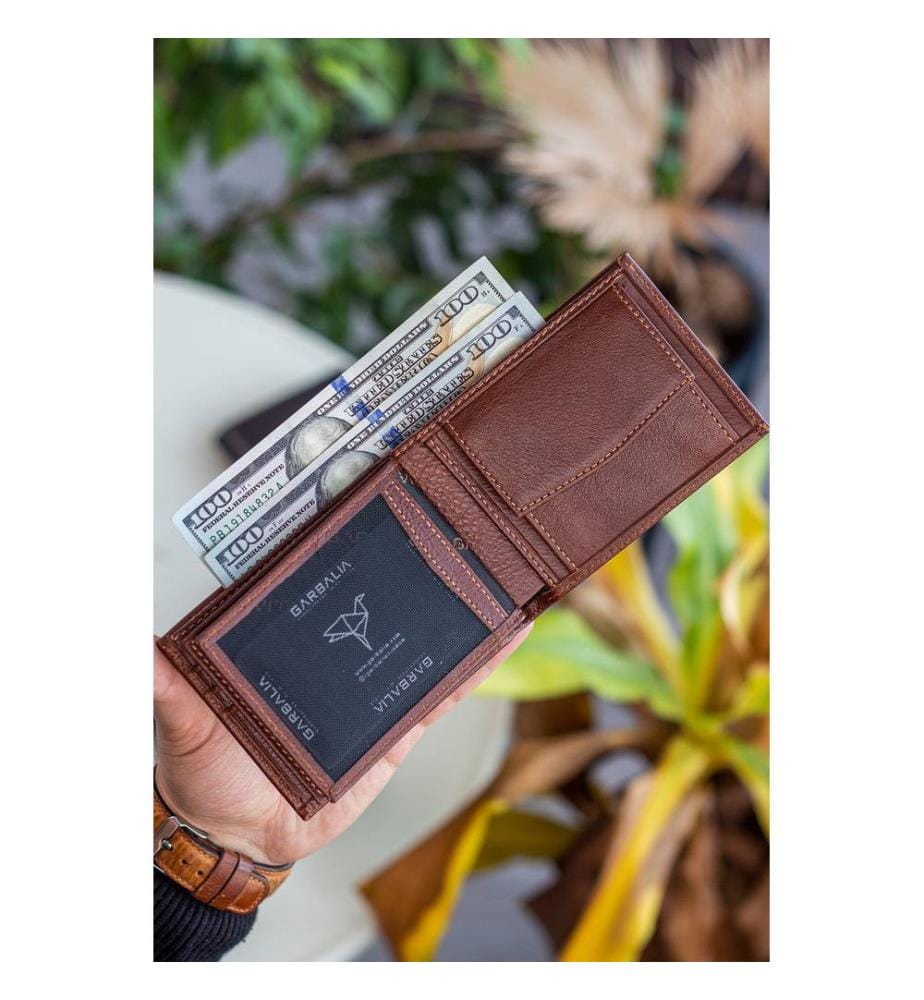 Portefeuille homme, 100 % cuir véritable, couleur fauve