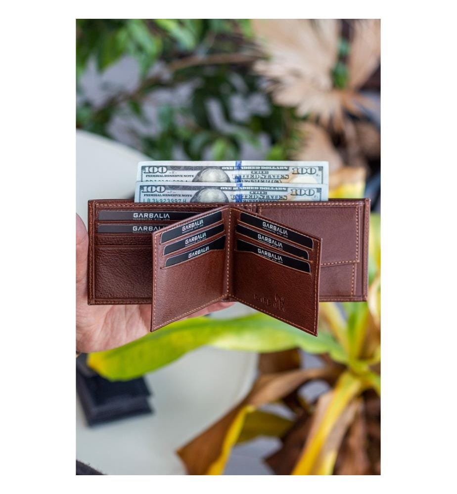 Portefeuille homme, 100 % cuir véritable, couleur fauve