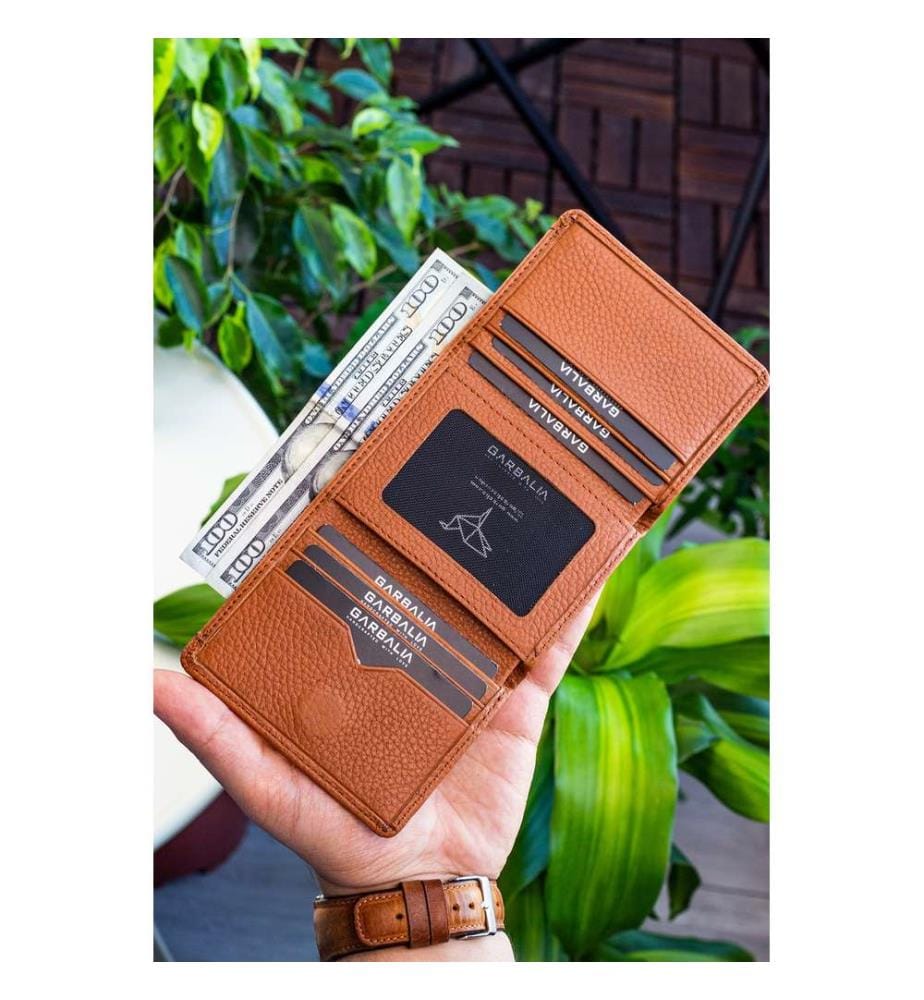 Portefeuille homme, 100 % cuir véritable, couleur fauve