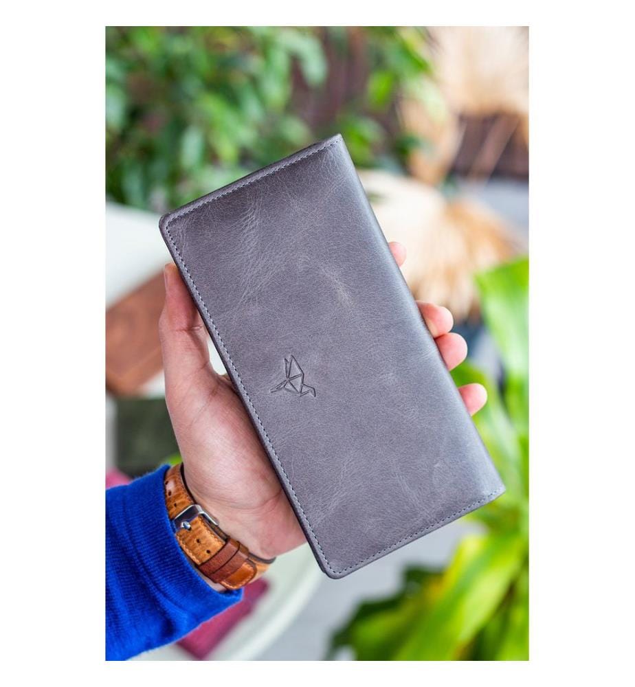 Portefeuille homme, 100 % cuir véritable, gris