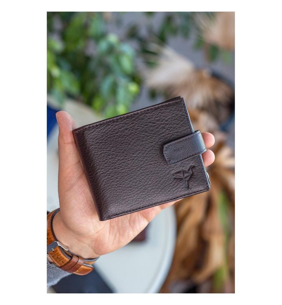 Portefeuille homme, 100 % cuir véritable, marron