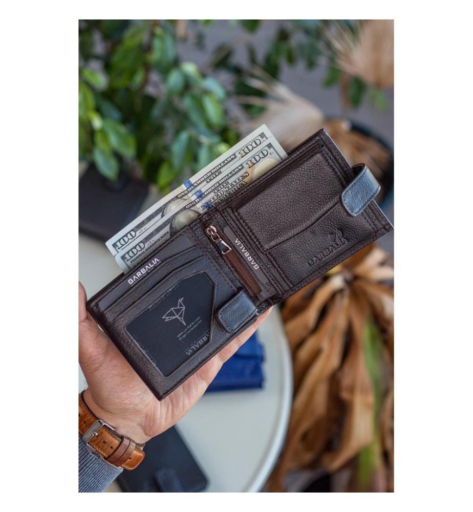 Portefeuille homme, 100 % cuir véritable, marron