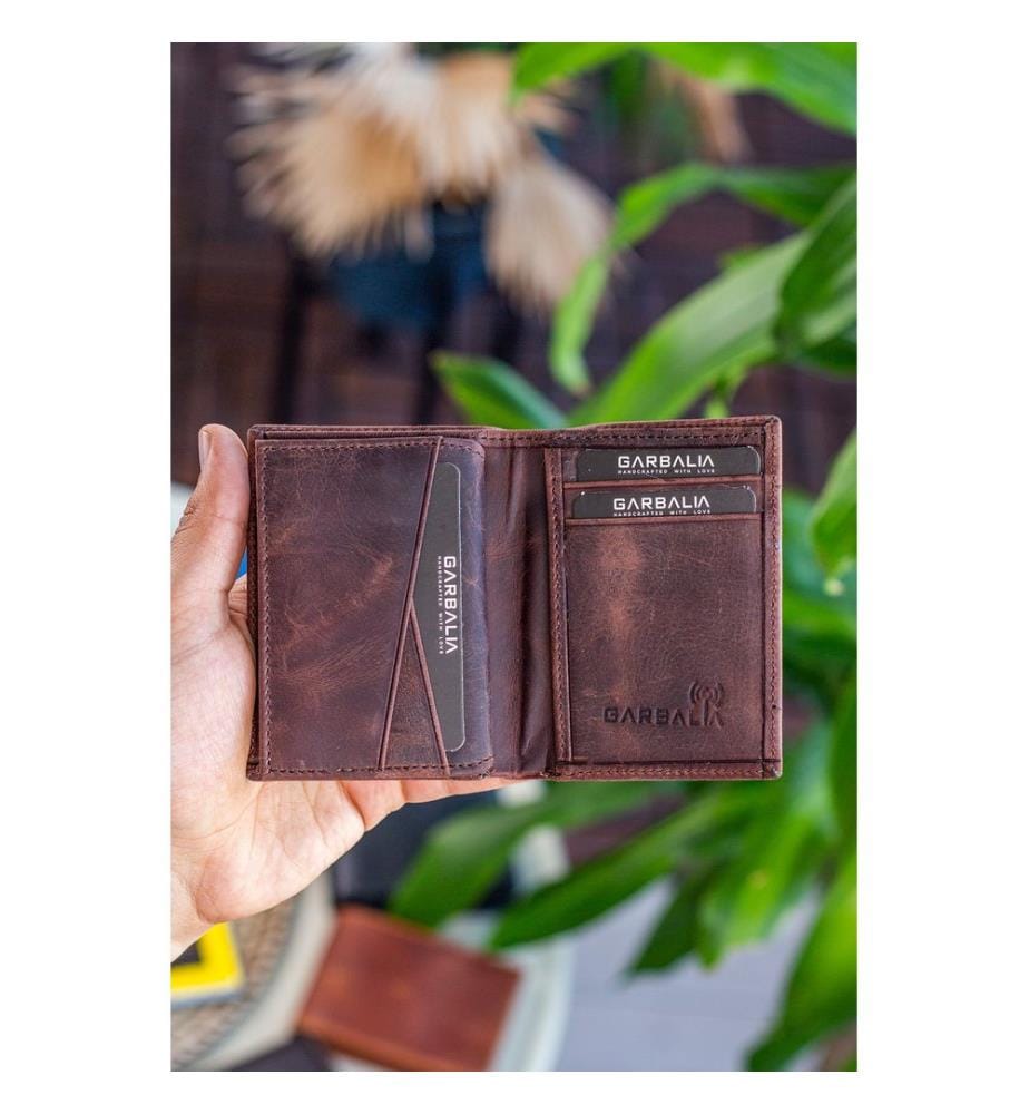 Portefeuille homme, 100 % cuir véritable, marron
