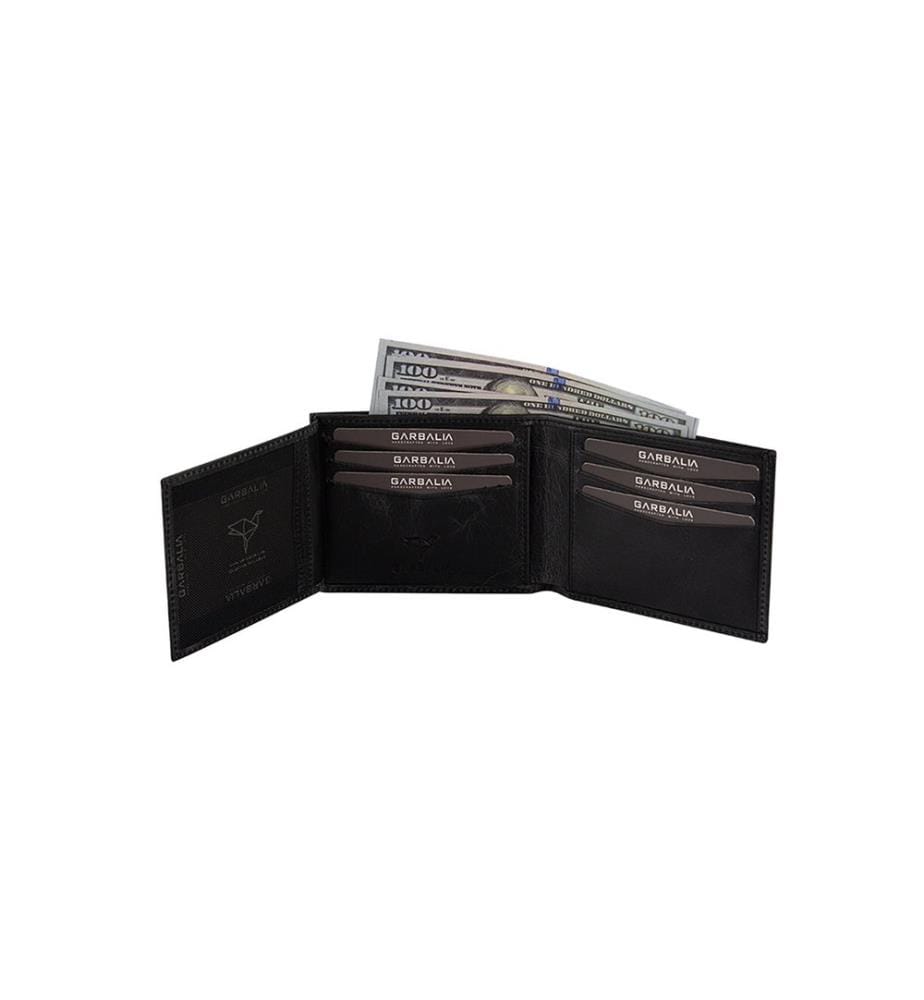 Portefeuille homme, 100 % cuir véritable, noir