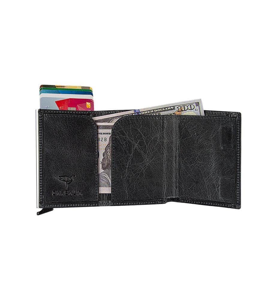 Herren-Geldbörse, 100 % echtes Leder, Schwarz