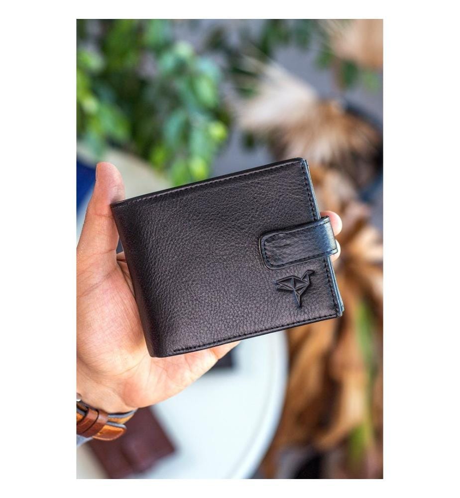Portefeuille homme, 100 % cuir véritable, noir