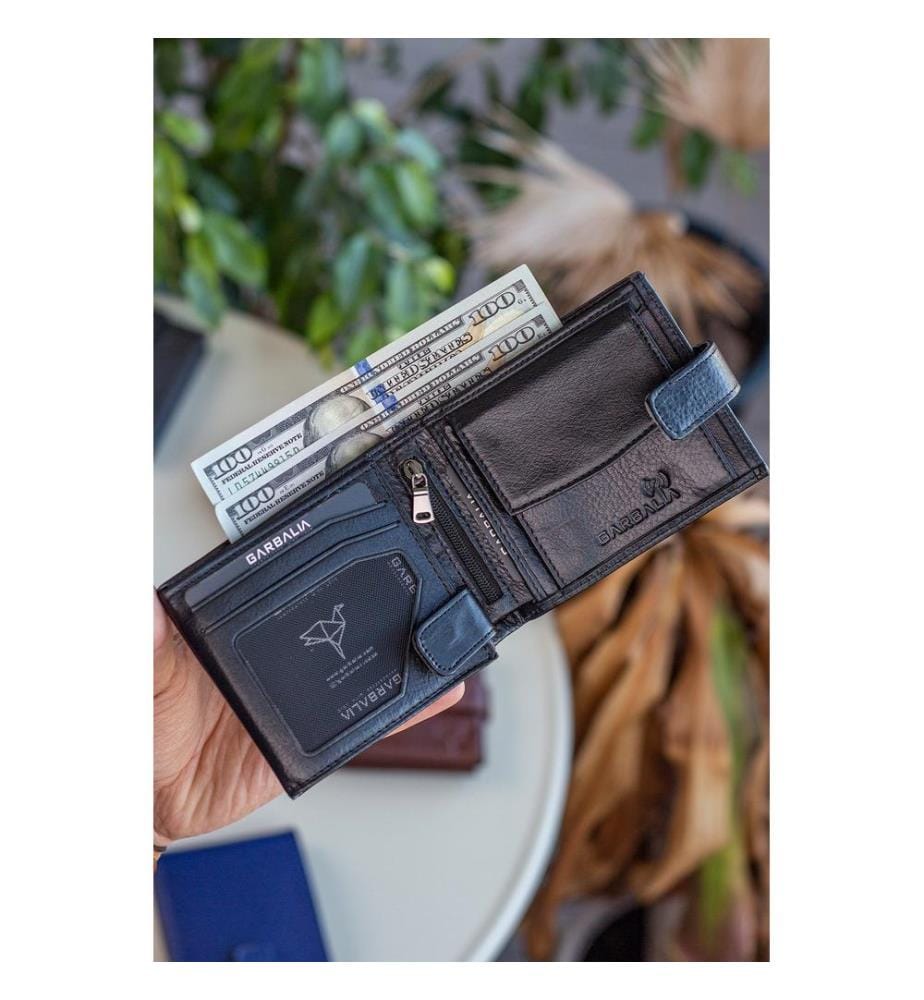 Portefeuille homme, 100 % cuir véritable, noir