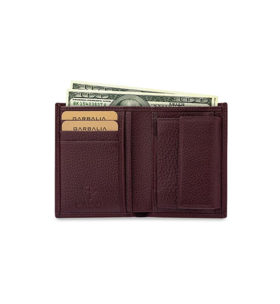 Portefeuille homme, 100 % cuir véritable, rouge bordeaux