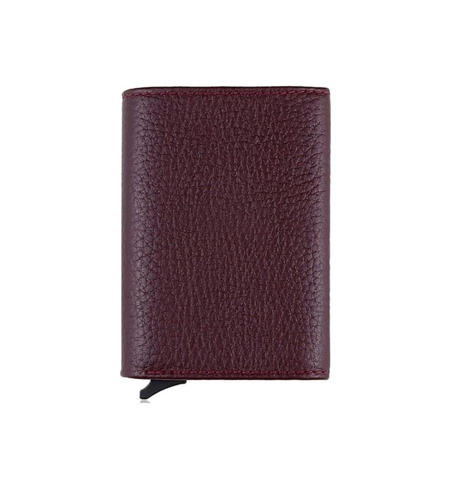 Herren-Geldbörse, 100 % echtes Leder, Bordeauxrot